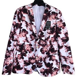 JF Ferrar N.W.T. Unisex Size 44 Regular Floral Blazer White and Burgundy Jacket